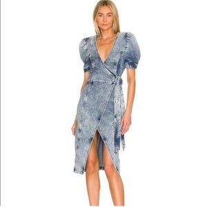 RETROFÊTE Acid Denim Wrapped Zelda Dress Shoulder Pads NWT XS